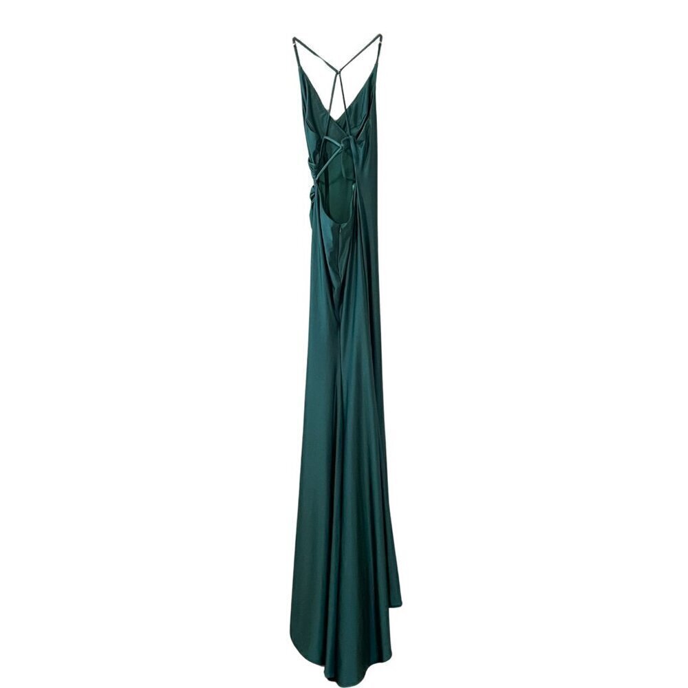 La Femme 29848 Faux Wrap Strappy Criss Cross Open Back Gown in Emerald Sz. 0 - Picture 5 of 12
